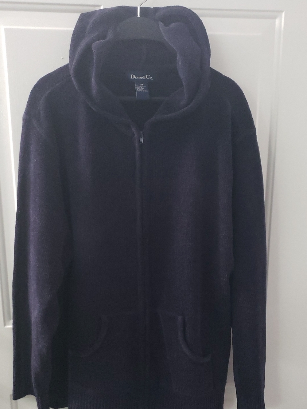 Denim & Co Dark Navy Hooded Knit Cardigan P:26" L:26"